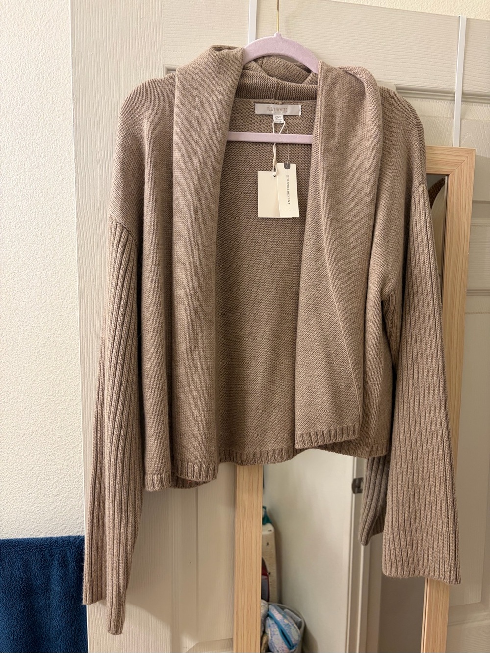 Anthropologie 🤎🤍 Flat White Taupe Soft Open-Front Sweater Cardigan NWT